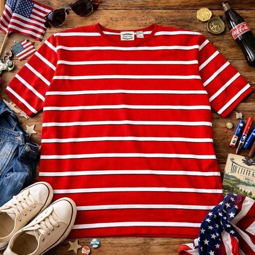 Separate Issue Striped T-Shirt Women 18W Red Nautical Short Sleeve Classic Retro